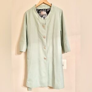 MISSONI  100% Viscose Long Coat Formal Lined Floral Print Pockets Sage Sz 8- EUC